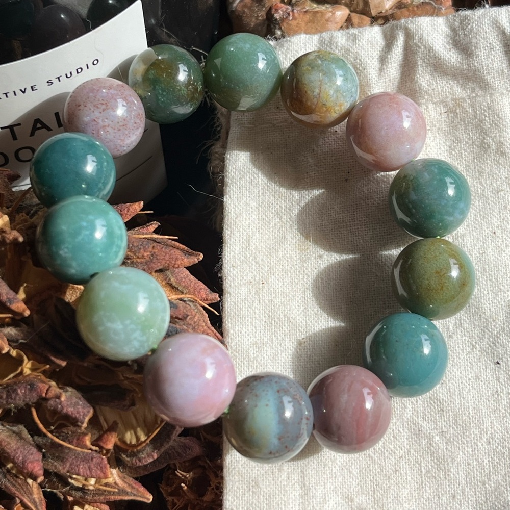 14mm beautiful chunky‎ ocean jasper bracelet